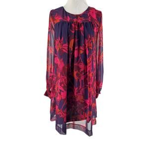 H&M Women's Pink Red Purple Floral Long Sleeve Shift Dress Size 8
